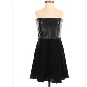 𝅺EMERSON Thorpe Strapless Black Leather & Silk Cocktail Dress Size S